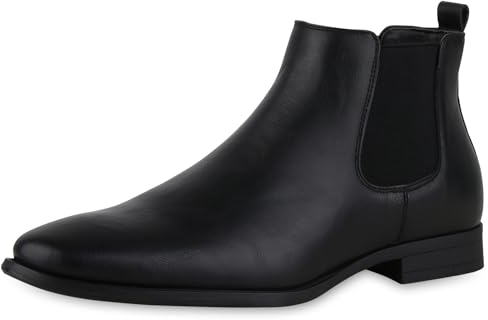 VAN HILL Stylische Herren Chelsea Boots Business Schuhe Stiefel 126701 Schwarz 43