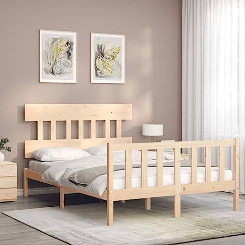 vidaXL Massivholzbett, Bett mit Kopfteil, Doppelbett Holzbett für Schlafzimmer, Bettrahmen Bettgestell mit Lattenrost, Schlafzimmermöbel, 120x200cm