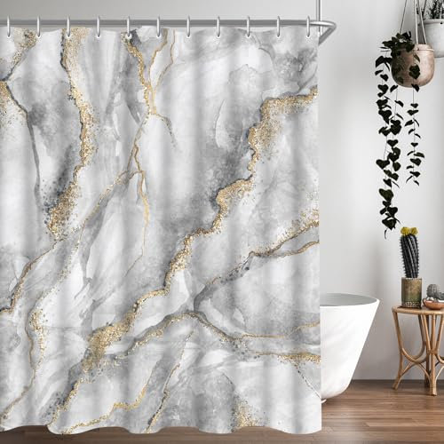 Lerores Duschvorhang 120x200cm Marmor, Beschwerter Saum Antischimmel Textil, Wasserabweisend, Waschbar Polyester Badevorhänge mit 8 Ösen und Duschvorhangringe für Badezimmer, Badewanne