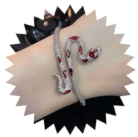 Dervivea Punk Emaille Schlange Offener Armreif Armband Silberne Schlange Armreif Armband Verstellbare Schlange Armreif Armband Rote Schlange Armband Armreif Schmuck Für Frauen Und Mädchen