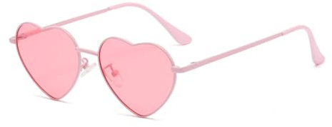 WDZAYXC Polarisierte Herz geformte Sonnenbrille für Damen Vintage Metallrahmen Nette Gläser für Party und Festival (Rosa/Rosa)