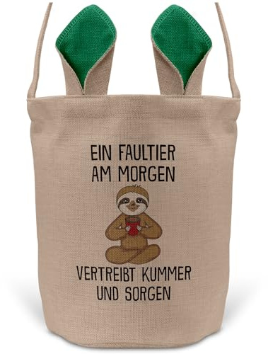 22Feels Lustiger Osterkorb mit Henkel Faultier Tasche Frauen Männer mit Henkel Ostergeschenk Tragetasche Ostern Deko Osternest Körbchen Hasenohren (Beige/Grün)