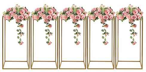 KAPIPALA 5pcs Gold Metall Blumenständer, Hochzeit Blume Vase Rack, Säule Stand Party Dekorationen Blumensäule Hochzeitsdekoration Bodenständer, für Hochzeits Tisch Und Straßen 60cm