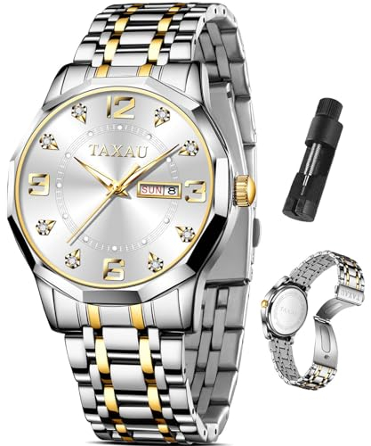 Taxau Uhren Herren Silber Klassische Edelstahluhren für Herrenkleid Diamant Arabische Ziffern Uhren für Männer wasserdichte Analog Quarz Herrenuhren Reloj para Hombre