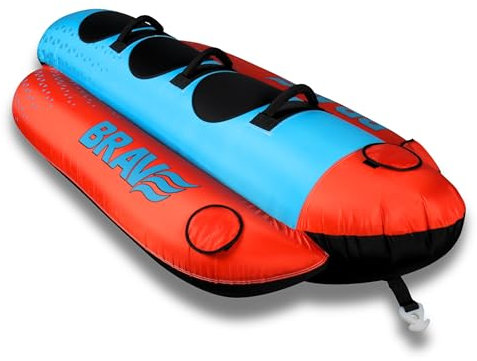 BRAVE SPORTS - Bouée Tractée Banane - Bateau Gonflable 3 Place - Assises en Néoprène et Poignées Rembourrées - Bouée Adulte et Enfant pour Jet Ski avec Structure en PVC et Nylon - 240 x 110 x 54 cm