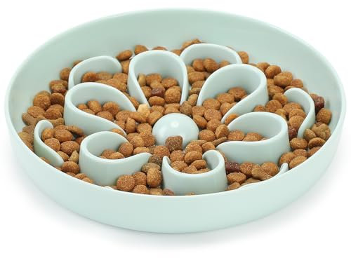 IDOGCHEW Gamelle Anti Glouton Chat, Assiette Régime Anti Vomissement pour Chat Glouton, Bol Plat Chaton avec Base Antidérapante pour Manger Lentement(Vert-Fleur, Rond)