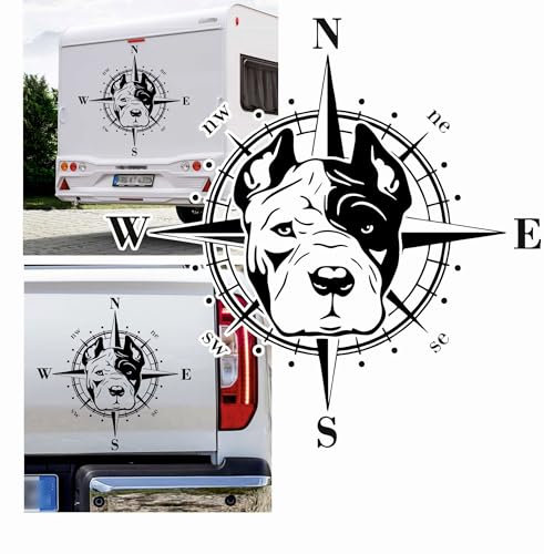 Rakelfix Kompass Pitbull Hund Pitty Aufkleber Größe&Farbe wählbar Hund Hunde Wohnmobil Caravan Autoaufkleber Sticker Kompassrose Windrose Camper