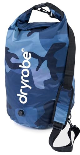Dryrobe Travel Compression Bag - Large Compact Waterproof Bag for Travel & Sports Storage - Wet Bags for Swimming/Surfing/OCR - Stuff Sack for Wet Clothes with Roll Up Closure - 33 L - Blue Camo