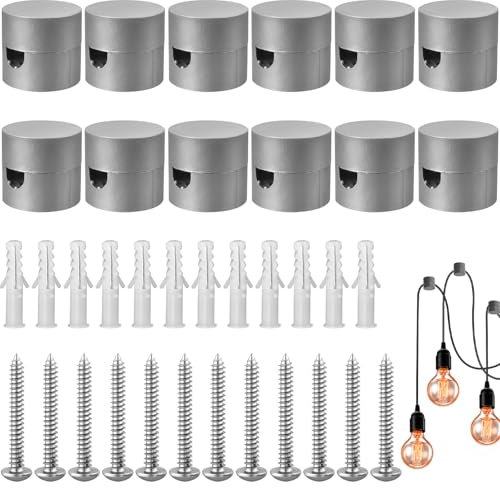 12 ganchos de montaje de cable de techo, gancho de tela para lámpara colgante, gancho para luces de techo, clips de cable descentralizador para cable de luz colgante (con tornillos y enchufes)