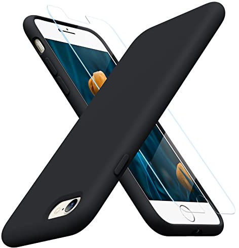 Miracase Ultra Slim Designed for 4.7-inch iPhone SE Case 2022/2020, iPhone 8/7 Case, [with 1 Screen Protector] Anti-Slip and Full-body Protective Shockproof Silicone Case(Black)