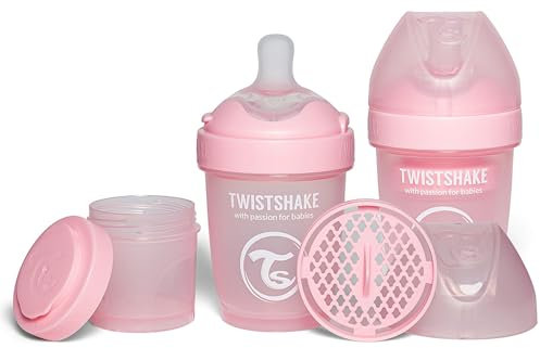 Twistshake 2x Pro Double Biberon Anti-Coliques avec Récipient à Lait en Poudre - 180 ml | Mamelon en Silicone à Débit Lent | Biberon de Lait pour Bébé sans BPA | Convient aux Nouveau-Nés (0+) | Rose