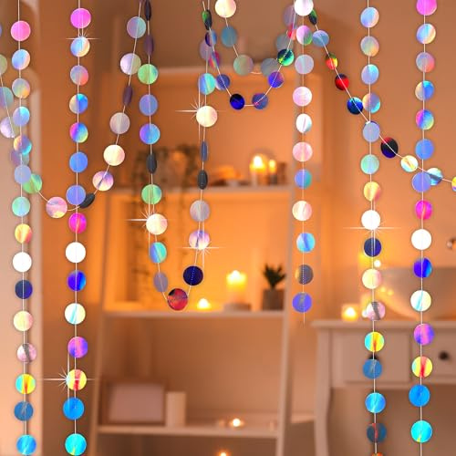 MICHIHOMIE 65 Ft Papier Girlande Glitzer Runde, 5 Stück 4m Hängende Iridescent Garland für Girlande Geburtstag, Hochzeit, Festival Party Deko