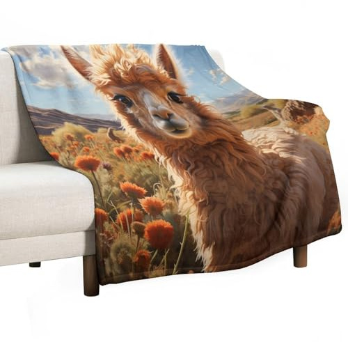 ECWECC Kuscheldecke Alpaka-Motiv Decke Tiermotiv Geburtstagsgeschenk Für Männer Freundin, Muttertaggeschenk, Kuscheldecke Flauschig, Beste Freundin Geschenke 100x130cm