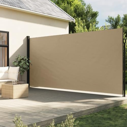 Festnight Auvent latéral rétractable 200x500 cm Store Brise Vue Jardin Retractable Store latéral Enroulable Brise Soleil Paravent Exterieur Opaque-Beige-200 x 500 cm