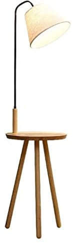 zh829wu711je Chandeliers Floor Lamp for Living Room Light with Shelf Standing Lights Wooden Tripod Base and Fabric Lampshade E27 Reading