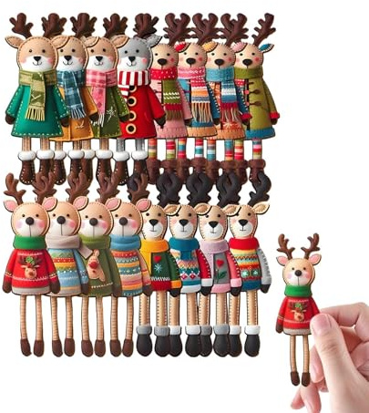 Penlimly Weihnachtsbaum Deko Holz | Holz Weihnachts Hirsche Deko | 16-teiliges Rentier Set für Haustür Wand Kamin Gartentor - Weihnachtsdekoration