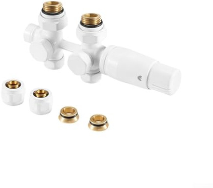 Thermostatisches Heizkörperventil für Zweirohrsystem, 1/2 Zoll Messing H-förmiges Heizventil mit 15 mm 16 mm Schnittstelle, Grau (Weiß)
