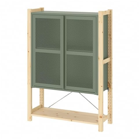 ProTuning IVAR Schrank mit Türen, kiefer/grau-grünes Netz, 89x30x124 cm