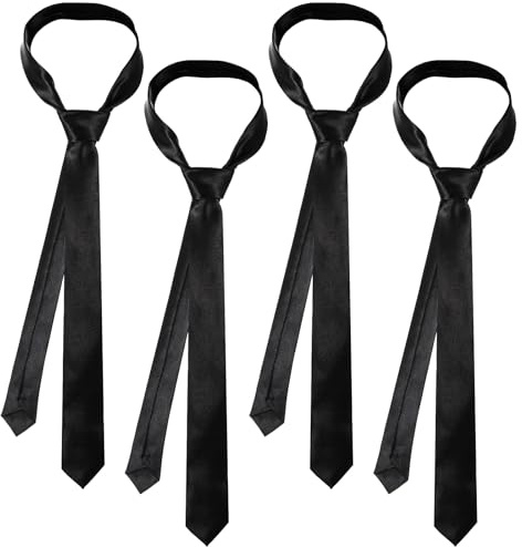 WJIAAA 4 Pcs Schwarze Krawatte Damen, Krawatte Kostüm Schwarz Gebunden, Schmal Für Hochzeit Abschlussfeier Show