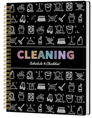 Cleaning Planner, Cleaning Schedule and Checklist Organizer, Daily Weekly Monthly Household Cleaning Planner, Editable Chore Chart Notebook for Home (Black)