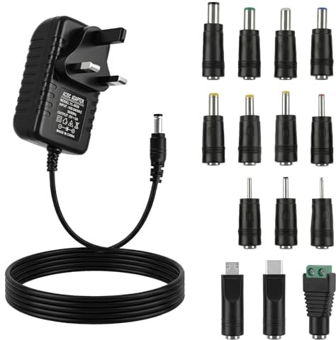 5V 2A Power Supply Adapter 100-240V AC to DC Converter Adapter with 14 DC Plug Tips Compatible with CCTV Camera, LED Lights, Router, TV Box, Bluetooth Speaker & Household 5V Electronics