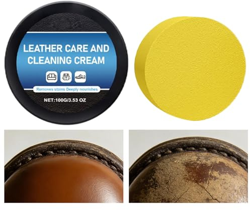 Leather Repair Cream 100g- Deep Cleaning Car Leather Cleaner with Sponge, Restorer and Scratch Repair Paste, Revives Automotive Truck Suv Furniture Couch and Shoes Durable Easy to Use Professional