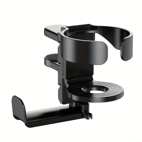 Porte-gobelet 2 en 1 sous le bureau et crochet pour casque, support de serrage réglable pour bouteilles d'eau, tasses, manettes de jeu, installation sans outils pour bureau à domicile, dortoir, noir