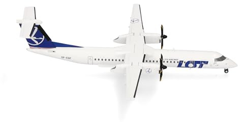 Herpa Modellflugzeug Lot Polish Airlines Bombardier Q400, Miniatur im Maßstab 1:200, Sammlerstück, Flugzeug Modell mit Standfuß, Metall
