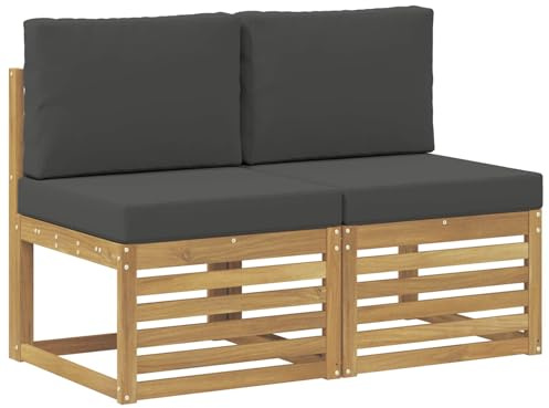 vidaXL 2 Stück Outdoor Mittelsofa Massivholz Akazie Weiß, Gartenmöbel für draußen, wetterfest, schicke Balkon-Layouts, Flexibles Design, Robustes Holz