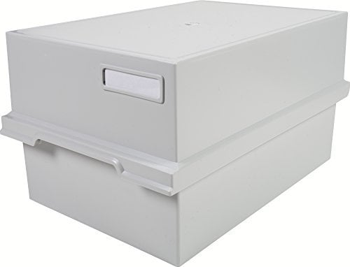 Exacompta 51540D Karteikassette Karteitrog DIN A4 quer. Aus Recycling-Kunststoff mit Deckel und 2 Trennplatten für bis zu 1200 Karteikarten lichtgrau Blauer Engel Karteikasten