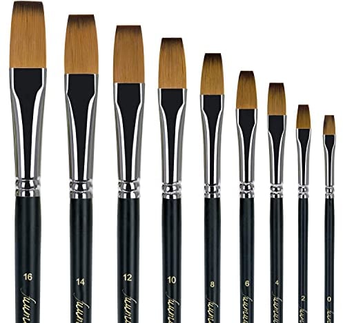 pennello piatto - set di pennelli per artisti professionisti per acrilico, olio, tempera e pittura ad acquerello manico lungo 9 pezzi