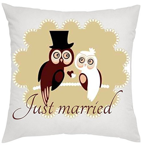 Crealuxe Just Married Zierkissen, Sofakissen, bedrucktes Kissen, Bauwollkissen