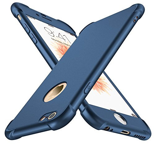 ORETECH Coque Compatible avec iPhone 6 6S, avec 2 Protecteur D'écran en Verre Trempé,Housse Hybride 2 en 1 Antichoc Ultra Mince Mat Anti Rayures Dur PC TPU Etui pour iPhone 6 6S Case Bleu foncé