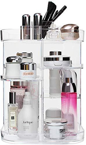 Boxalls Organiseur de maquillage de forme carrée rotatif à 360 degrés, multifonction et transparent avec 5 plateaux de grande capacité pour coiffeuse, comptoir de salle de bain ou chambre à coucher