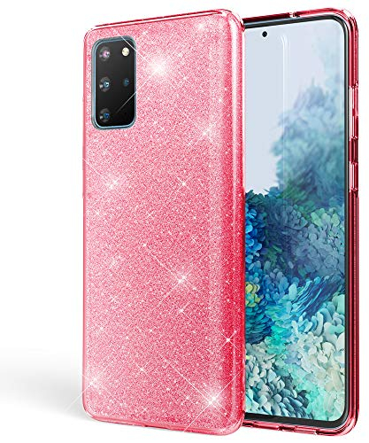 NALIA Glitter Case kompatibel mit Samsung Galaxy S20 Plus Hülle, Diamant Schutzhülle Bling Cover Silikon Handyhülle Phone Etui, Strass Handy-Tasche Backcover Bumper Skin Glänzend, Farbe:Rosa