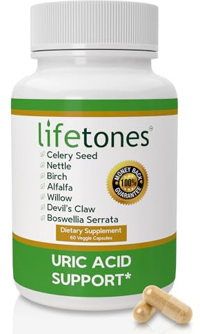 Lifetones Uric Acid Support Capsules – 7-Herb Formula with Boswellia, Devil's Claw, White Willow & Celery Seed – No Herbal Taste – Supports Healthy Uric Acid Levels & Joint Comfort – 60 Vegan Capsules