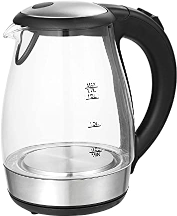 TZS First Austria Glas Wasserkocher 1,7 L, mit Kalkfilter, 2200 Watt, LED Innenbeleuchtung, kabellos, Trockenkochschutz, 360° Grad Anschluss-Sockel