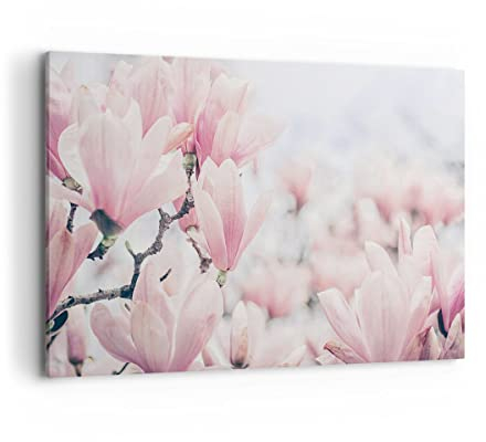 Deco Cadre Décoration Salon Magnolia Fleurs Rose Moderne Impression sur Toile 120x80cm Image Tableau Decoration Murale Chambre Horizontal Art Wall Grand Tableaux Decoratifs Muraux AA120x80-4396