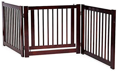 Maxmass Wooden Pet Gate, 3/4 Panels Freestanding Dog Gate with 360°Hinges & Lockable Door, Folding Safety Fence for Stairs Doorway (3 Panels: 207x61cm, Cherry)