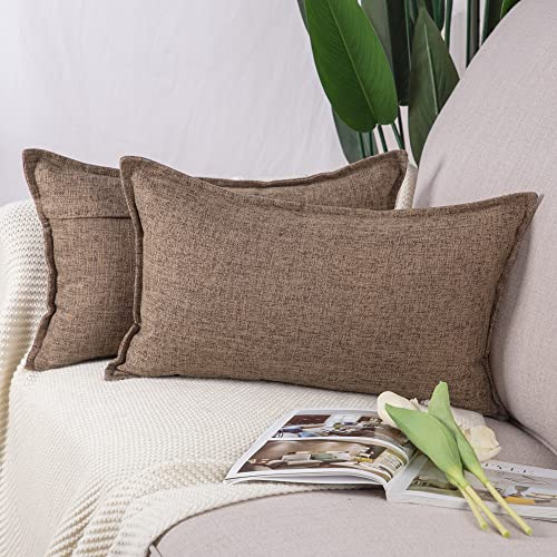 Madizz 2er Set Polyester- Leinen Kissenbezügen Weiche dekorative Kissenbezüge für Sofa Schlafzimmer Kissenhülle Dunkelbraun 30x50 cm Rechteckig