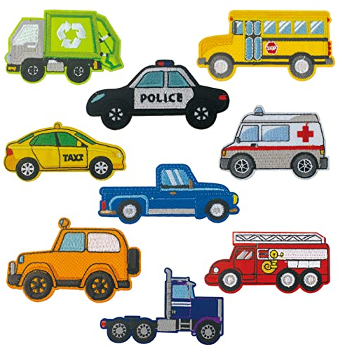MAKSTORE 9pcs Kids Patches Set, Car Vehicle Iron on/Sew on Patch, Embroidered Appliqué for Jacke Jean Shirt Bag (Vehicle)