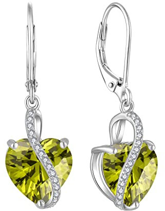 YL Damen Herz Ohrringe 925 Sterling Silber Tropfenohrringe August Geburtsstein Peridot Grüne Zirkonia Schmuck Geschenke für Mutter Freundin Damen