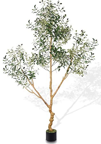 Panlaolao Künstlicher Olivenbaum, hoher künstlicher Topf, natürliche Seidenbaum mit Pflanzgefäß, große künstliche Olivenzweige, Früchte, künstlicher Baum für modernes Wohnzimmer, Büro,
