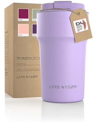 LARS NYSØM Thermo Kaffeebecher to go 500ml | Travel Mug 0,5 Liter mit Isolierung | Auslaufsicherer Edelstahl Thermobecher für Kaffee und Tee unterwegs | Teebecher (Lavender Purple, 500ml)