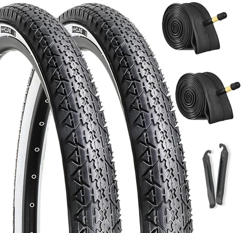 2-Pack Cruiser Bike Tires Set: Hycline 26x2.125 Inch Folding Replacement Bicycle Tires and Pair 26-inch Inner Tubes with Tire Levers for Beach or Urban City Commuter Bike-White Walled