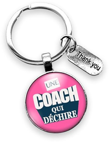 Porte-clés « Coach qui déchire » avec cabochon et breloques « Thank you » – Cadeau idéal pour coach sportif ou de vie - création