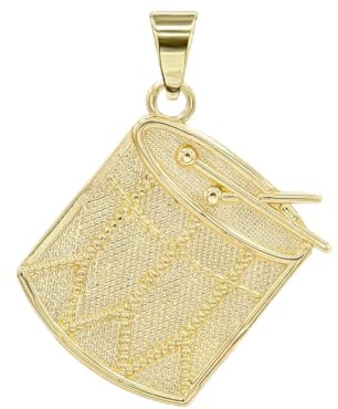 Joyara Collier Pendentif Tambour Tom Tom en 9 Carat Or avec Deux Baguettes (Disponible en Jaune/Rose/Blanc) (Longueur de chaîne Disponible 40 cm – 45 cm – 50 cm – 55 cm) 40 cm