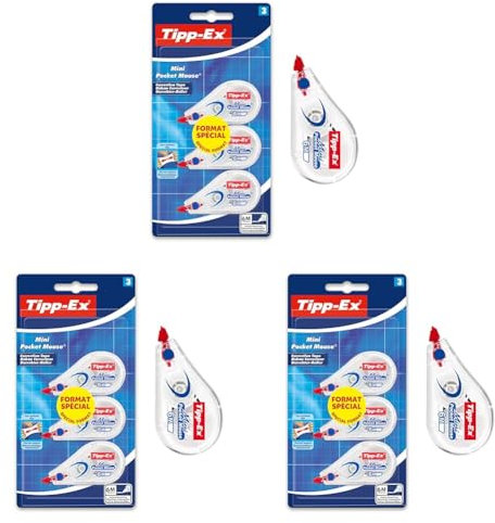 Tipp-Ex Mini Pocket Mouse Rubans Correcteurs 6m x 5 mm, Parfait pour l'Ecole et au Bureau, Blister Format Spécial de 3 (Lot de 3)