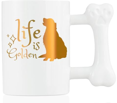 Onebttl Golden Retriever Gifts for Women Men, Life is Golden, Unique Novelty Bone-Handled Coffee Mug for Dog Dad Dog Mom 13.5oz/400ml