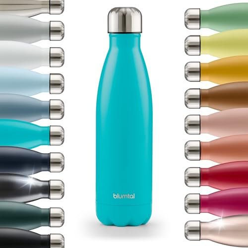 Blumtal® Bouteille isotherme Charles- Gourde 350ml - Gourde inox sans BPA froid&chaud- Contenant isotherme en métal- Bouteille d'eau- Gourde acier inoxydable- Bouteille isotherme 350ml - Pétrole